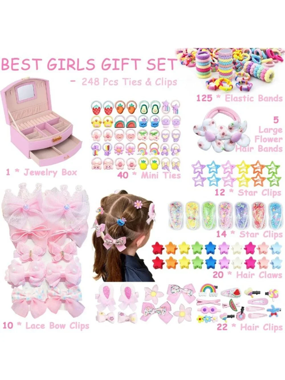 252-Piece Hair Accessories Set with Pink Storage - Perfect Back to School Gift